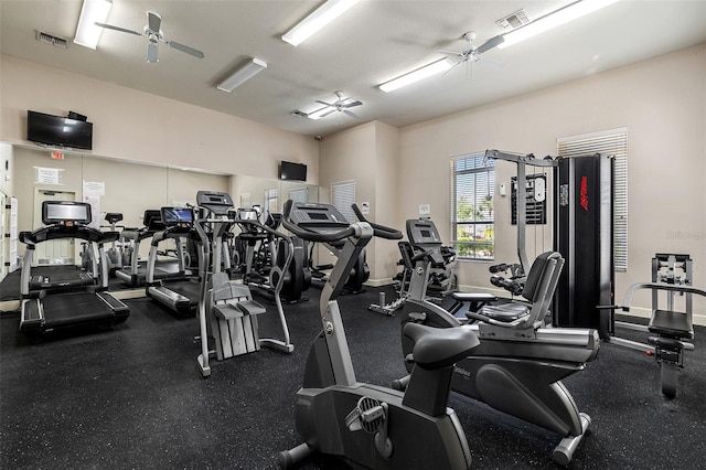 2602 Lodi Cir Unit 107, Kissimmee, FL 34746 - exercise room featuring a ceiling fan and baseboards