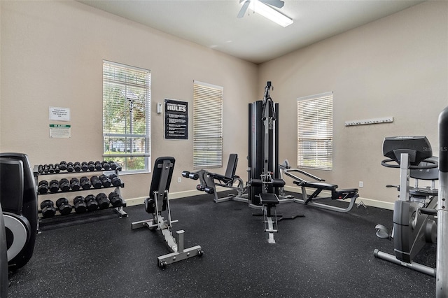 2602 Lodi Cir Unit 107, Kissimmee, FL 34746 - gym with baseboards and ceiling fan