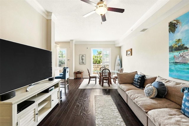 501 Mirasol Cir Unit 213, Celebration, FL 34747 - living area featuring ornamental molding, dark wood-type flooring, and ceiling fan