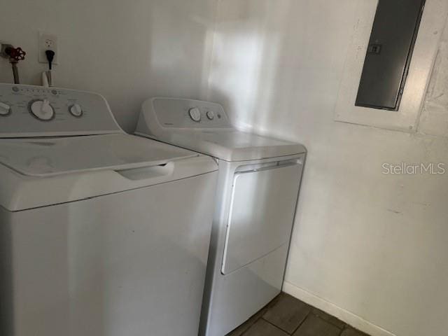 5423 Brookswood Way Unit 801, Orlando, FL 32808 - laundry room featuring washer and dryer, electric panel, and dark tile patterned flooring