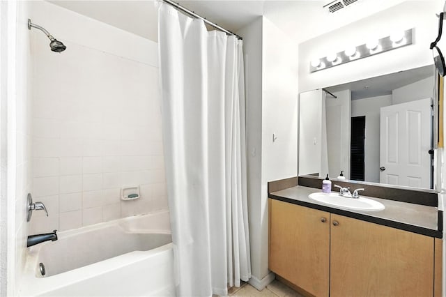 742 Centervale Dr Unit 742, Celebration, FL 34747 - bathroom with shower / tub combo with curtain, vanity, and tile patterned flooring