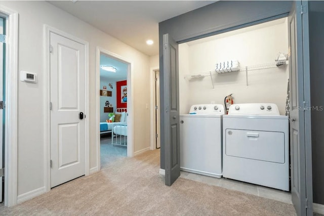 4254 Lana Ave, Davenport, FL 33897 - washroom featuring washing machine and dryer, light colored carpet, and recessed lighting