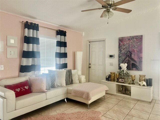 712 Cockatoo Ct, Kissimmee, FL 34759 - living room with a ceiling fan and vaulted ceiling