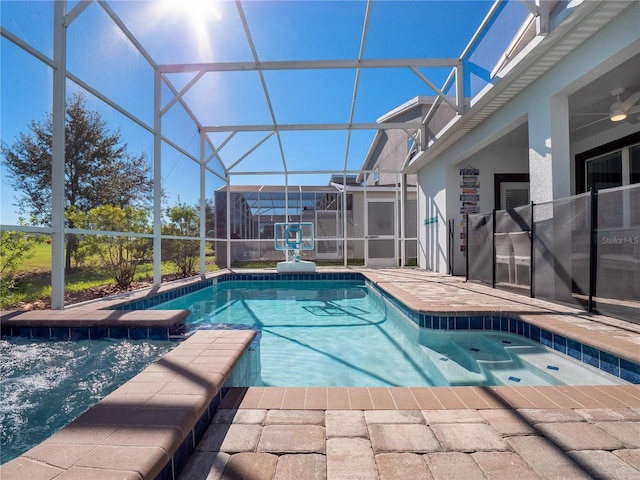 681 Pebble Beach Dr, Davenport, FL 33896 - outdoor pool featuring a patio area, a lanai, and a ceiling fan