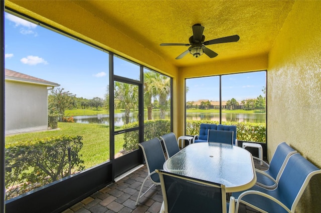 3390 Fallbrook Dr, Kissimmee, FL 34759 - sunroom with a water view and a ceiling fan