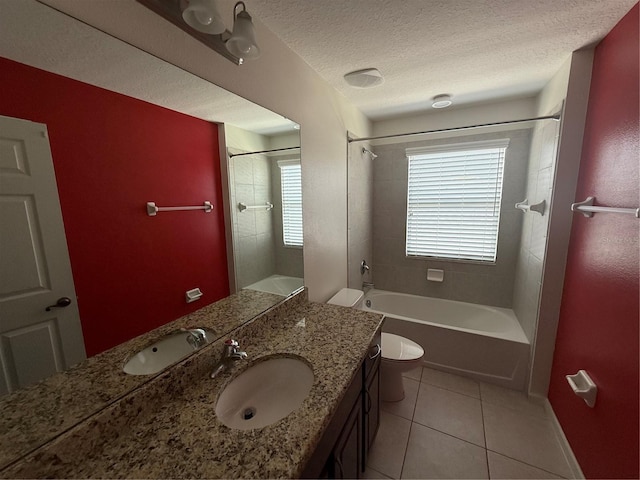 16856 Meadows St, Clermont, FL 34714 - bathroom featuring vanity, tile patterned flooring, shower / washtub combination, and a textured ceiling