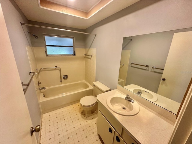 13102 Pembrook Ct, Hudson, FL 34667 - bathroom featuring shower / bathtub combination, tile patterned floors, vanity, and a tray ceiling