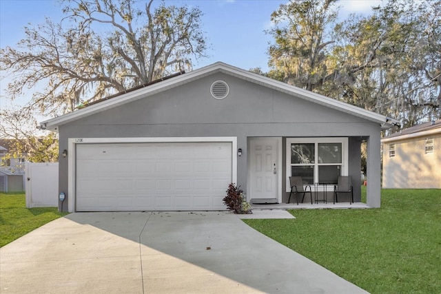 1208 Old Apopka Rd, Apopka, FL 32703 - ranch-style home with concrete driveway, a garage, a front lawn, and stucco siding