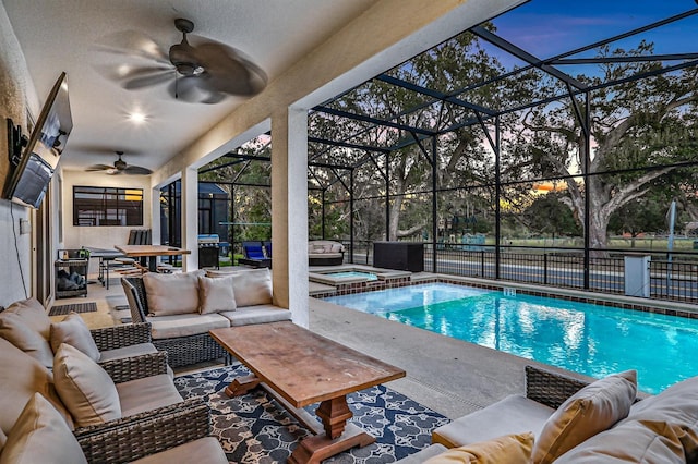 2541 Shanti Dr, Kissimmee, FL 34746 - view of swimming pool with outdoor lounge area, a ceiling fan, and a patio area