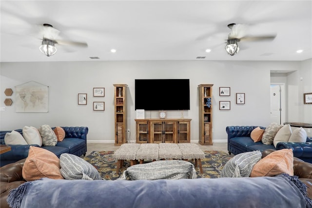 2541 Shanti Dr, Kissimmee, FL 34746 - living room featuring a ceiling fan and recessed lighting