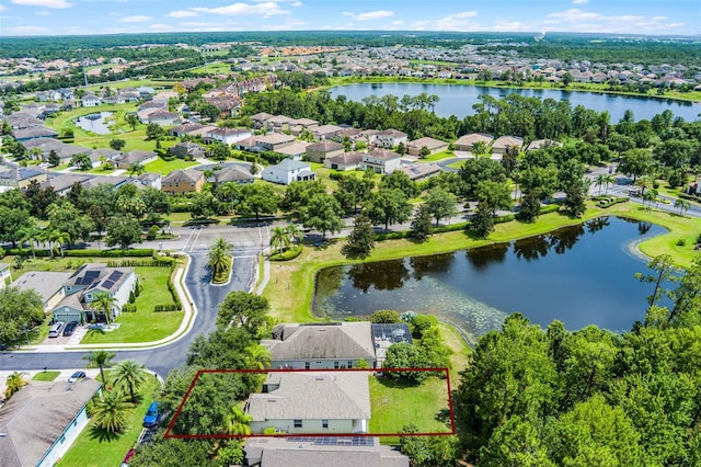 123 Preston Ave, Davenport, FL 33837 - aerial perspective of suburban area with property parcel outlined and a nearby body of water