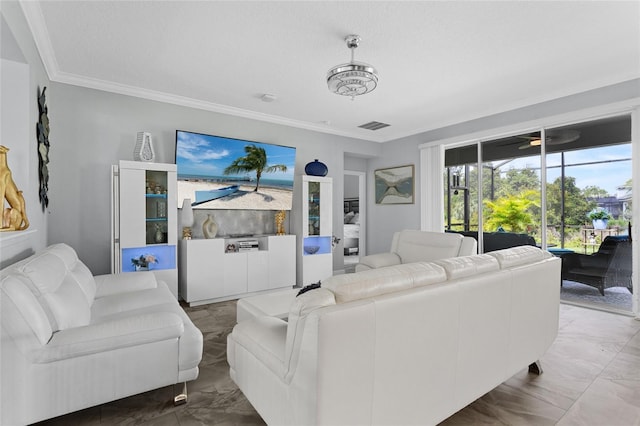 2215 Camden Park Ave, Davenport, FL 33837 - living room featuring marble finish flooring and ornamental molding