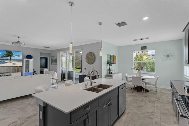 2215 Camden Park Ave, Davenport, FL 33837 - kitchen with appliances with stainless steel finishes, light marble finish floors, light countertops, open floor plan, and recessed lighting