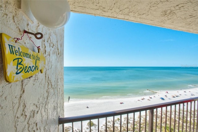 property view of water with a beach view