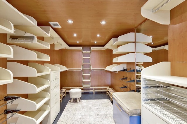 walk in closet with dark wood-type flooring