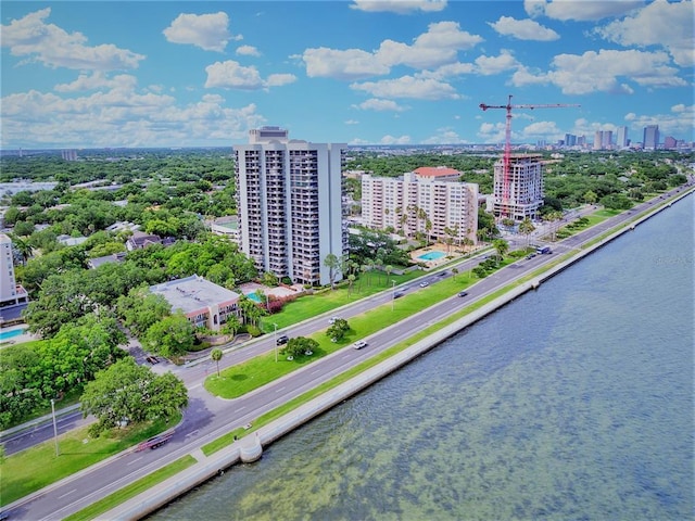 aerial view featuring a water view