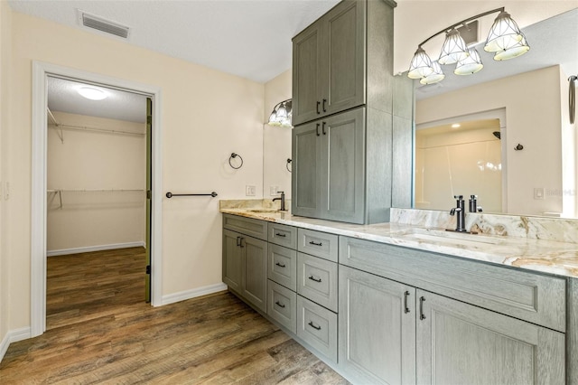 bathroom featuring vanity and wood-type flooring