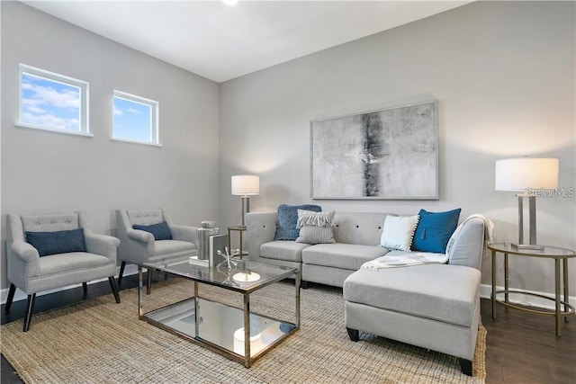 living room with hardwood / wood-style floors