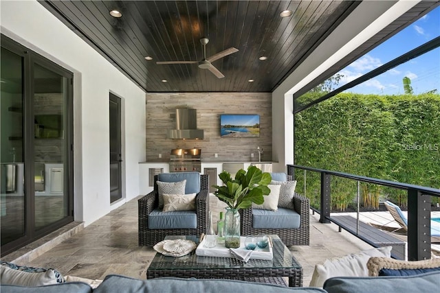 view of patio / terrace with outdoor lounge area, ceiling fan, and area for grilling