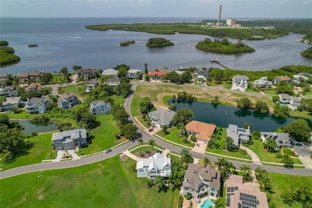 aerial view with a water view