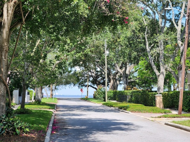 view of road with a water view