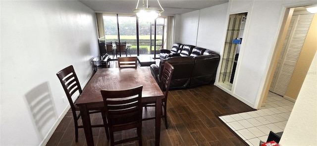 dining room with dark hardwood / wood-style flooring and expansive windows