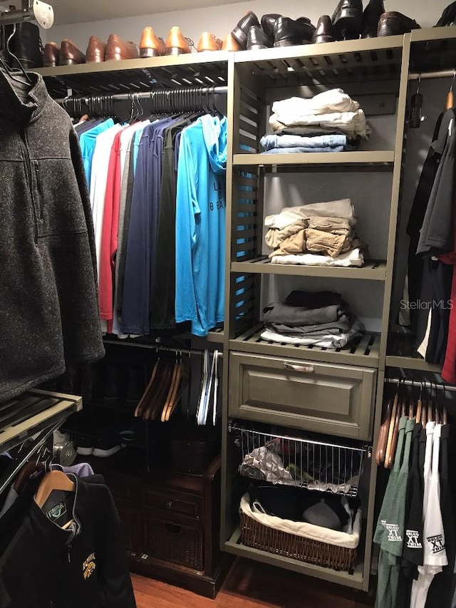 walk in closet featuring wood-type flooring