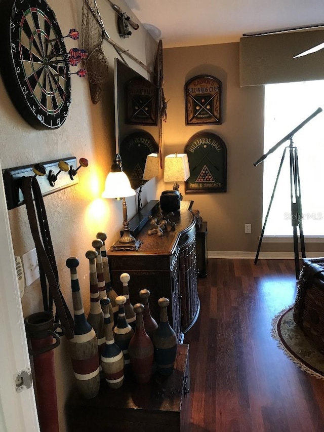 interior space with dark wood-type flooring