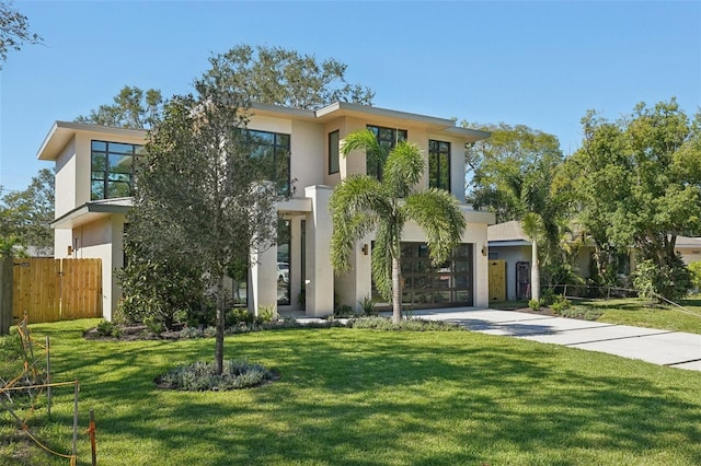 contemporary home with a front yard