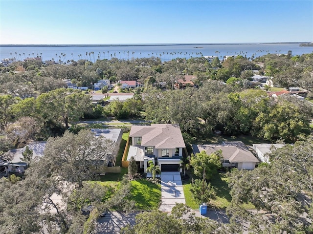 bird's eye view featuring a water view