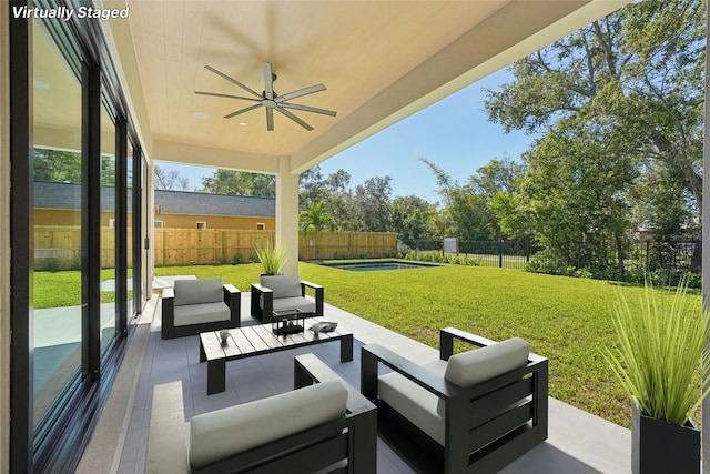 view of patio / terrace with outdoor lounge area and ceiling fan