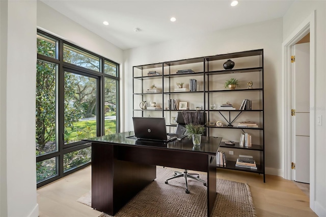 home office featuring light hardwood / wood-style floors