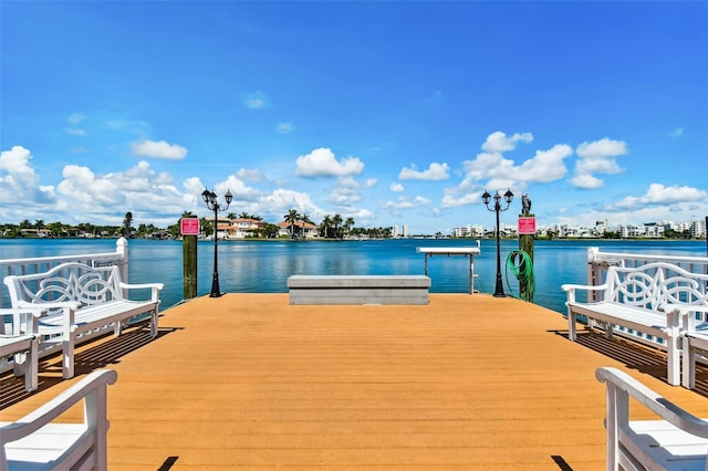 dock area featuring a water view