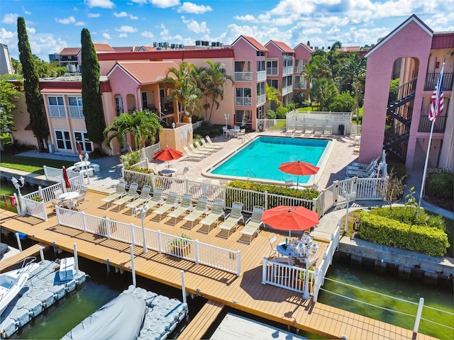 view of swimming pool featuring a patio area