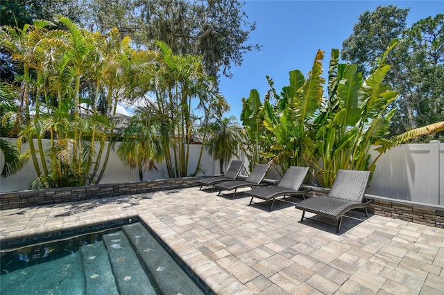 view of patio / terrace featuring a fenced in pool