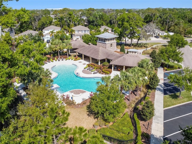 view of swimming pool featuring a patio area