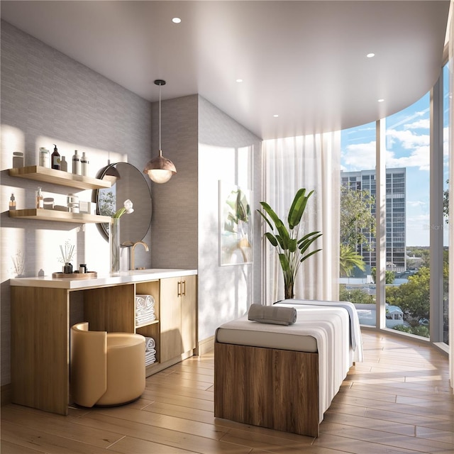 interior space featuring a healthy amount of sunlight and light hardwood / wood-style flooring