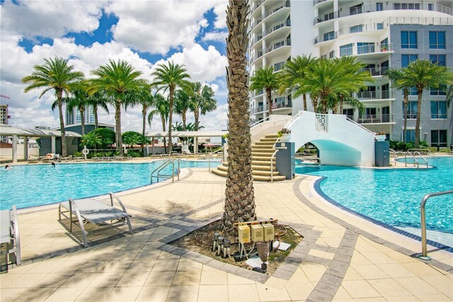 view of pool featuring a patio