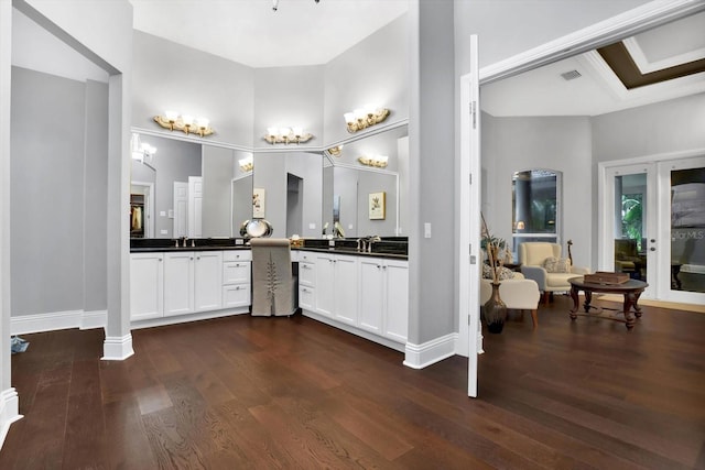 bathroom with wood-type flooring and vanity