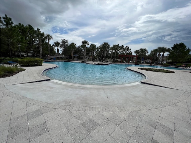 view of swimming pool featuring a patio