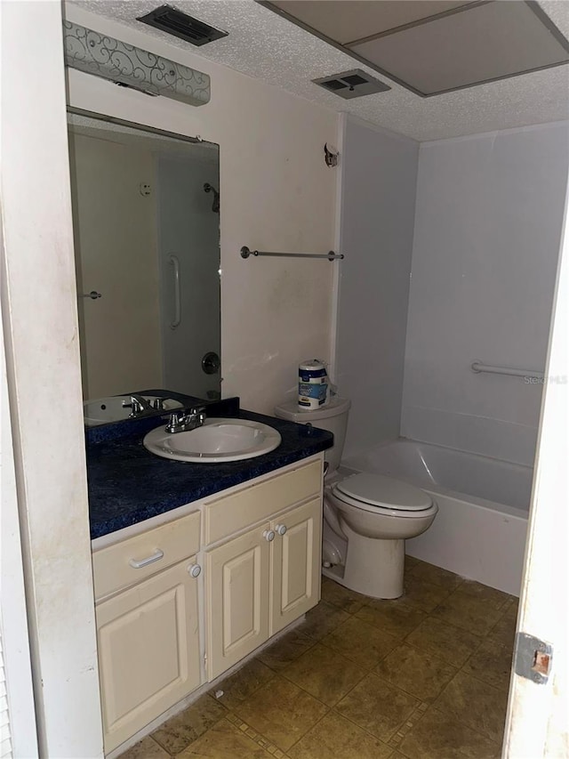 full bathroom featuring shower / bath combination, vanity, tile floors, and toilet