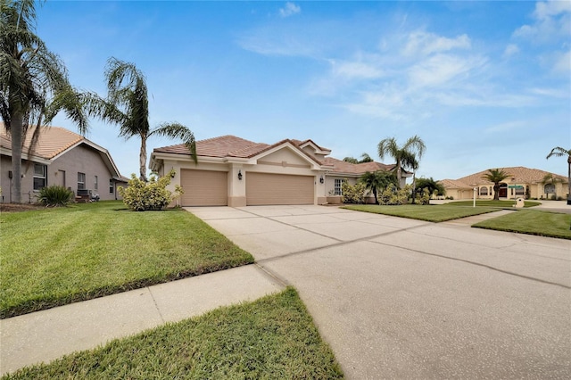 view of front facade with a garage and a front yard