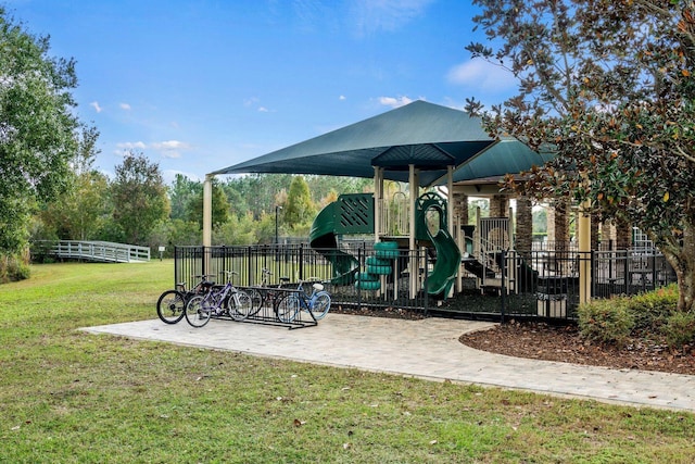 view of play area featuring a yard