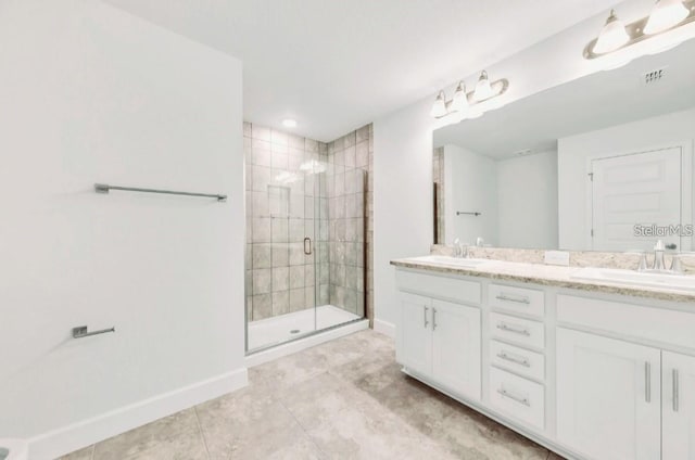7002 162nd Pl E, Parrish, FL 34219 - full bathroom featuring visible vents, baseboards, a sink, and a shower stall
