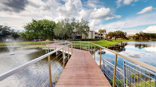 dock area with a water view