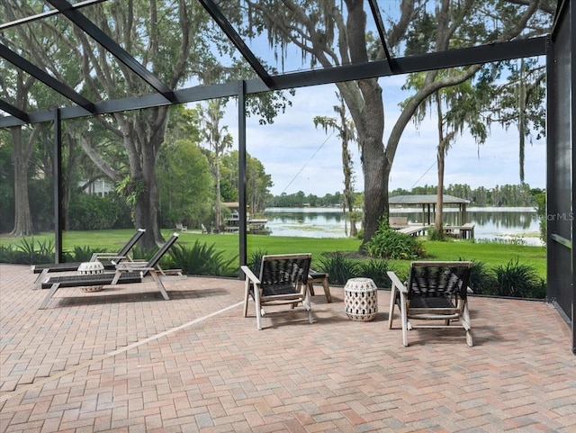 view of patio / terrace with a water view