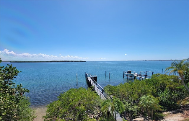 property view of water featuring a boat dock