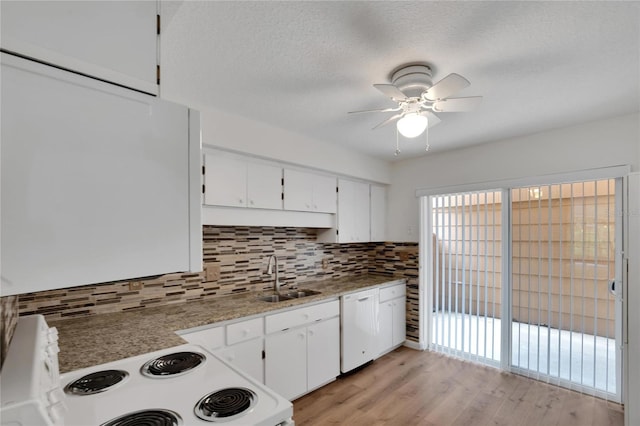 kitchen with white cabinets, sink, light wood-type flooring, and dishwasher