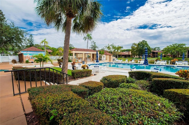 view of pool featuring a patio