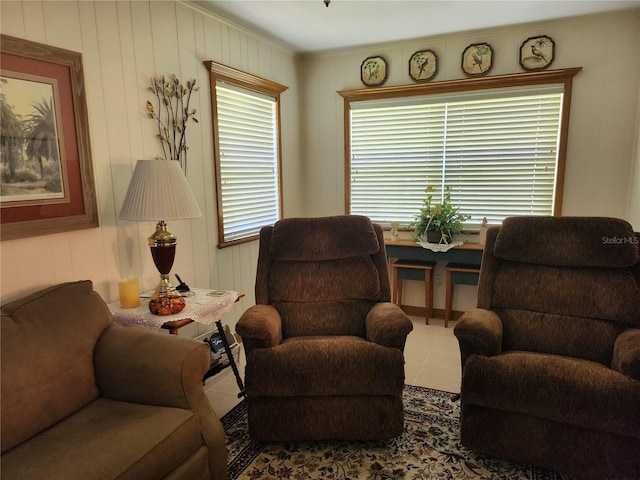 living room featuring tile flooring